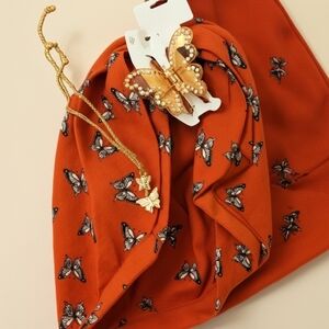 Butterfly Scarf, Double Layer Butterfly Necklace & Bejeweled Butterfly Hair Claw